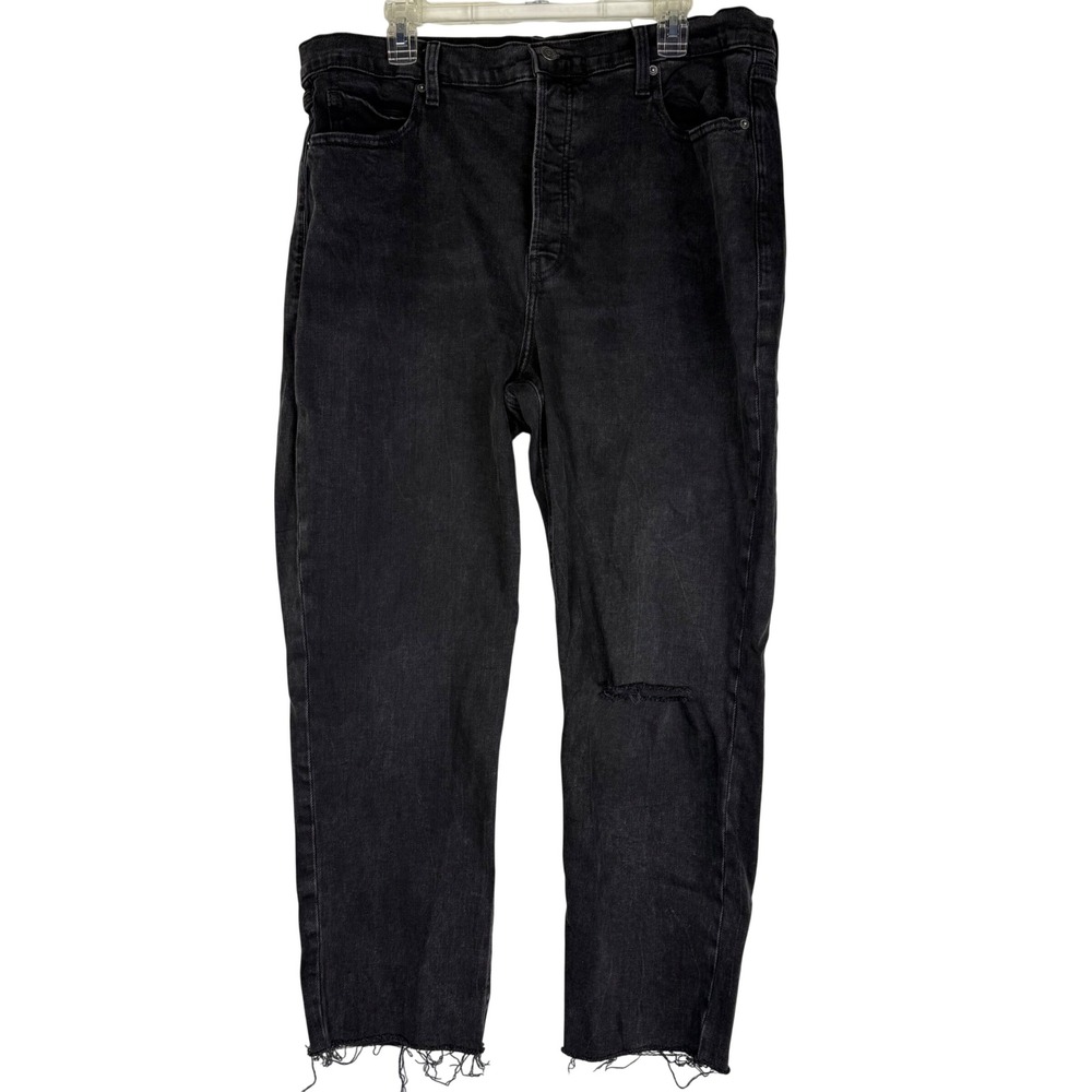Old Navy Sky‎ Hi Straight Extra High Rise Jeans Black Distressed Raw Hem Size 18